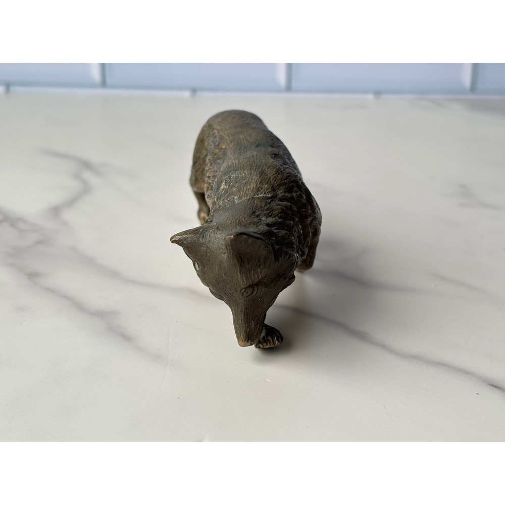 Vintage Brass Fox Figurine Prowling Hunting Animal Statue 6 Inch Patina - Picture 10 of 10